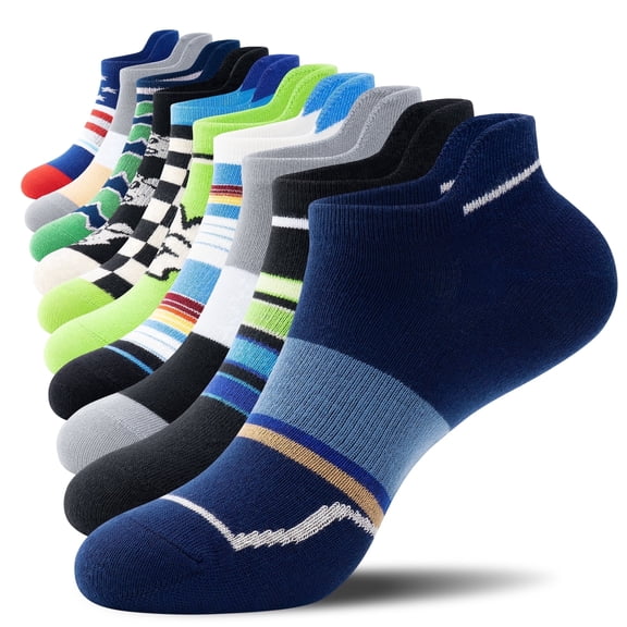 PULIOU Men's Ankle Running Socks, 10-Pairs, Low Cut Cushioned Socks with Arch Support, Moisture Wicking, Size L(9.5-12.5), Multicolor