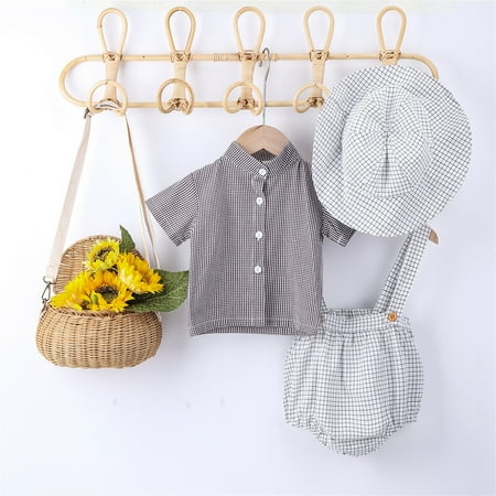 

nsendm Infant Newborn Baby Boys Cute Cartoon Short Sleeve Solid Gentleman Shirt Tops Blouse Plaid Overalls Boys Size 3 Outfits Childrenscostume Beige 9-12 Months