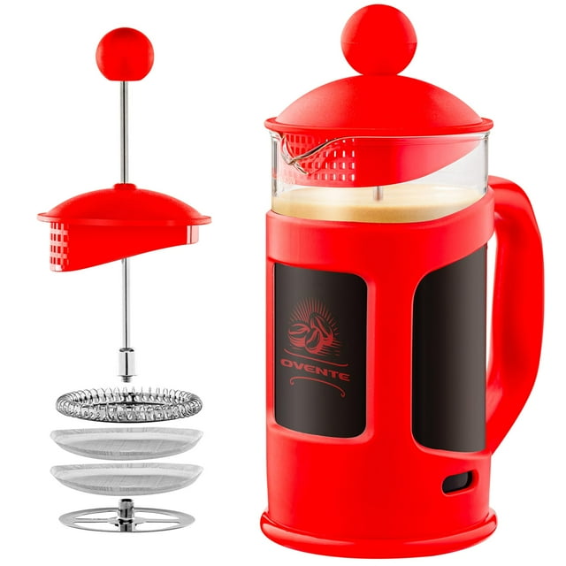 Prensa francesa OVENTE FPT34R de vidrio borosilicato rojo de 1 litro