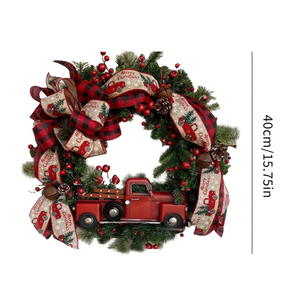 Red Truck Christmas Wreath Fall Vintage Wreath Christmas Front Door Wreath for Harvest Thanksgiving Decor Christmas Decoration Home Window Wall Decoration 11.8 Inch 
