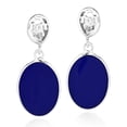 thumbnail image 2 of Classy Double Oval Blue Lapis Inlay Sterling Silver Drop Post Earrings, 2 of 5