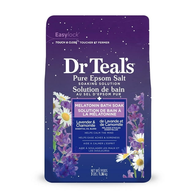 Dr Teal's Pure Epsom Salt Soak, Sleep Blend with Melatonin, Lavender & Chamomile Essential Oils,1.36 kg