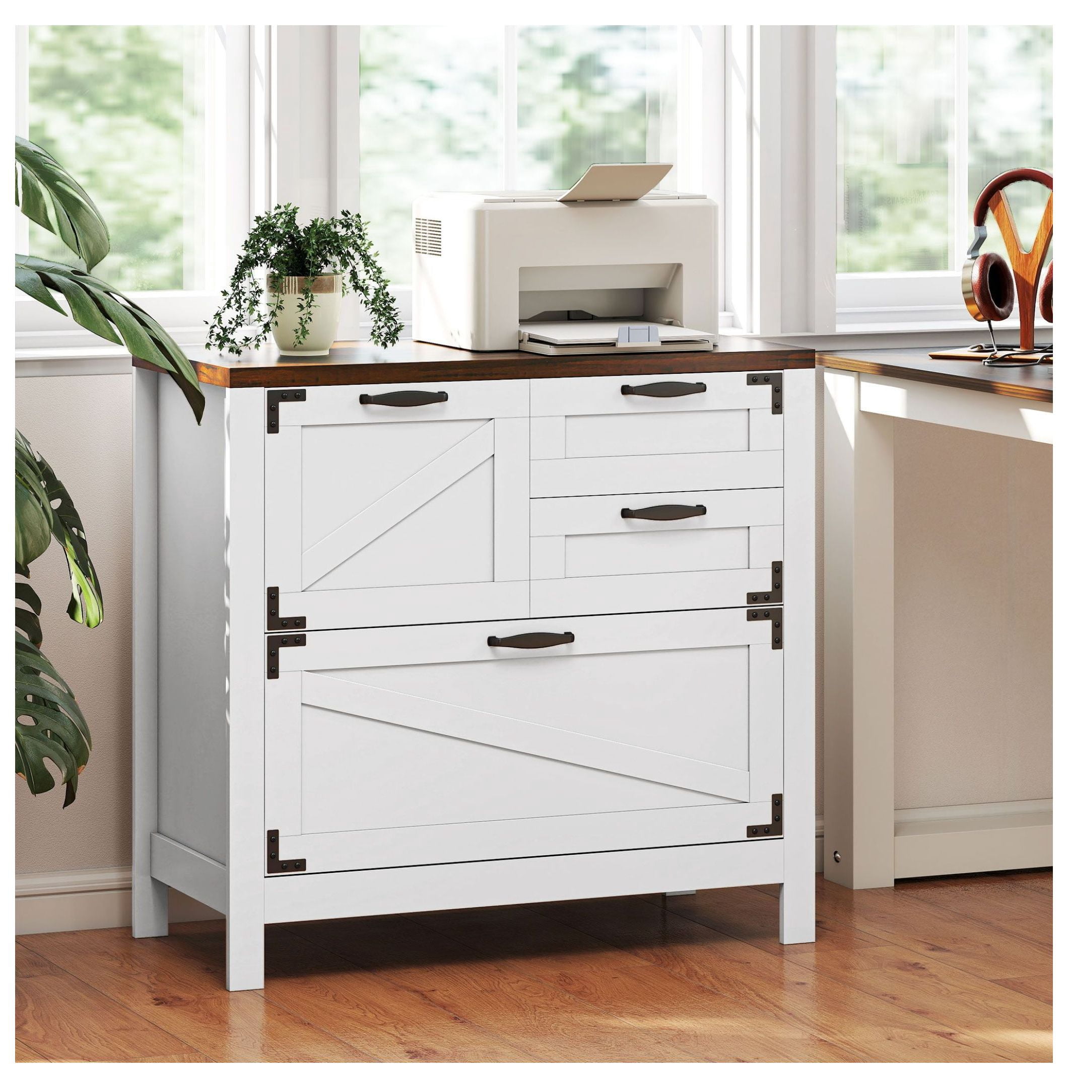 HOMCOM 4-Drawer Lateral File Cabinet, White Farmhouse Office Storage Cabinet for Legal, Letter & A4 Files, Engineered Wood with Printer Top, Home Office & Study Organization