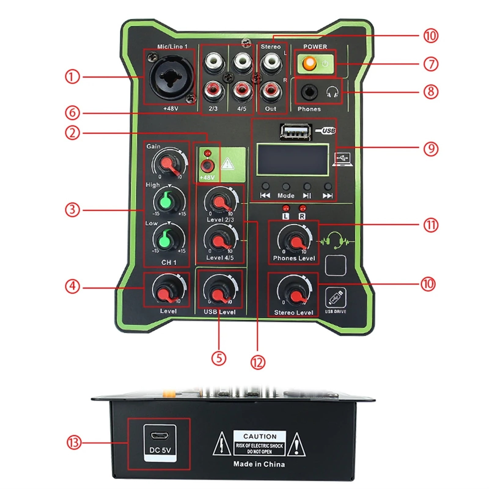 5 Channel Mixing Console Multifunctional Professional Audio Mixer Digital Display Bluetooth-compatible for Microphone Instrument ,Precision Control