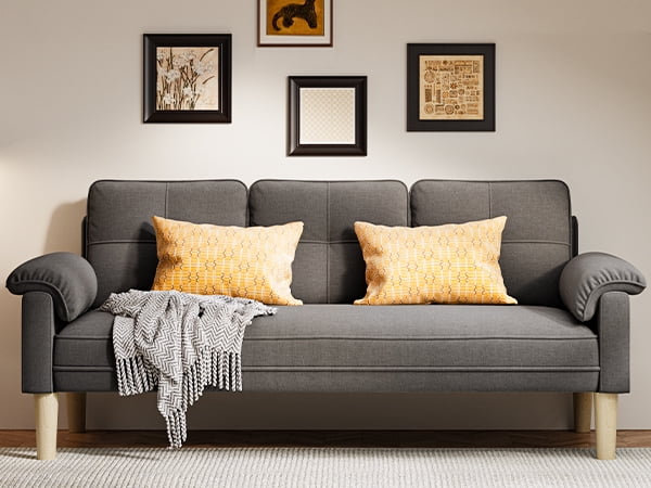 Aiho 69" Sofa Couch for Living Room | 3-Seater with Padded Arms, Solid Wood Legs, Easy Setup |Dark Gray