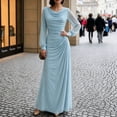 thumbnail image 6 of Sheghy Womens Long‑Sleeve Pleated Flowing Solid Maxi Evening Gown Light Blue, 6 of 7
