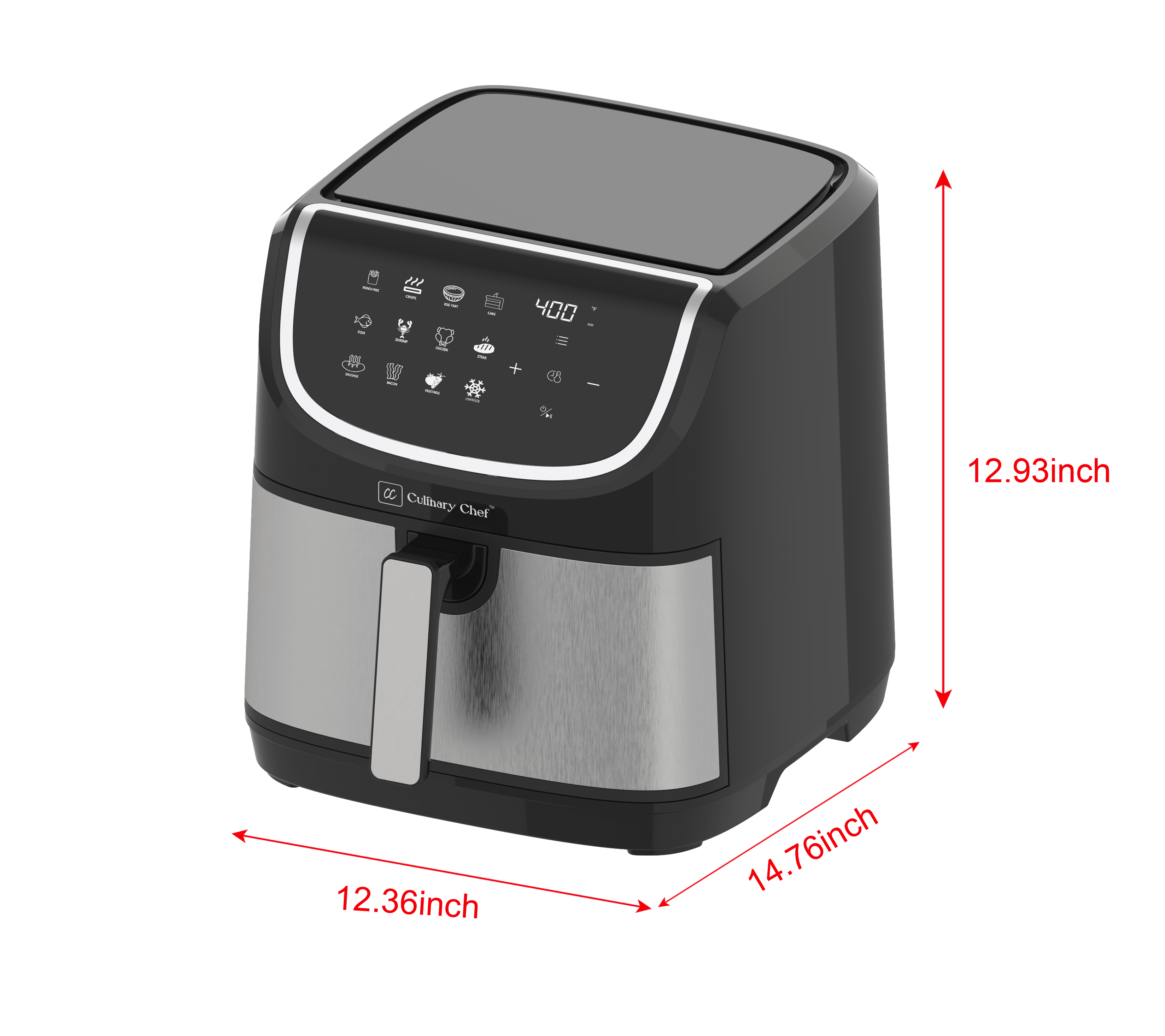 Culinary Chef 8.45-Quart Electric Air Fryer, Adjustable Temperature, Touch Panel Control, One-Touch Cook Functions, and 360° Rapid Cooking, 1700 Watt Power