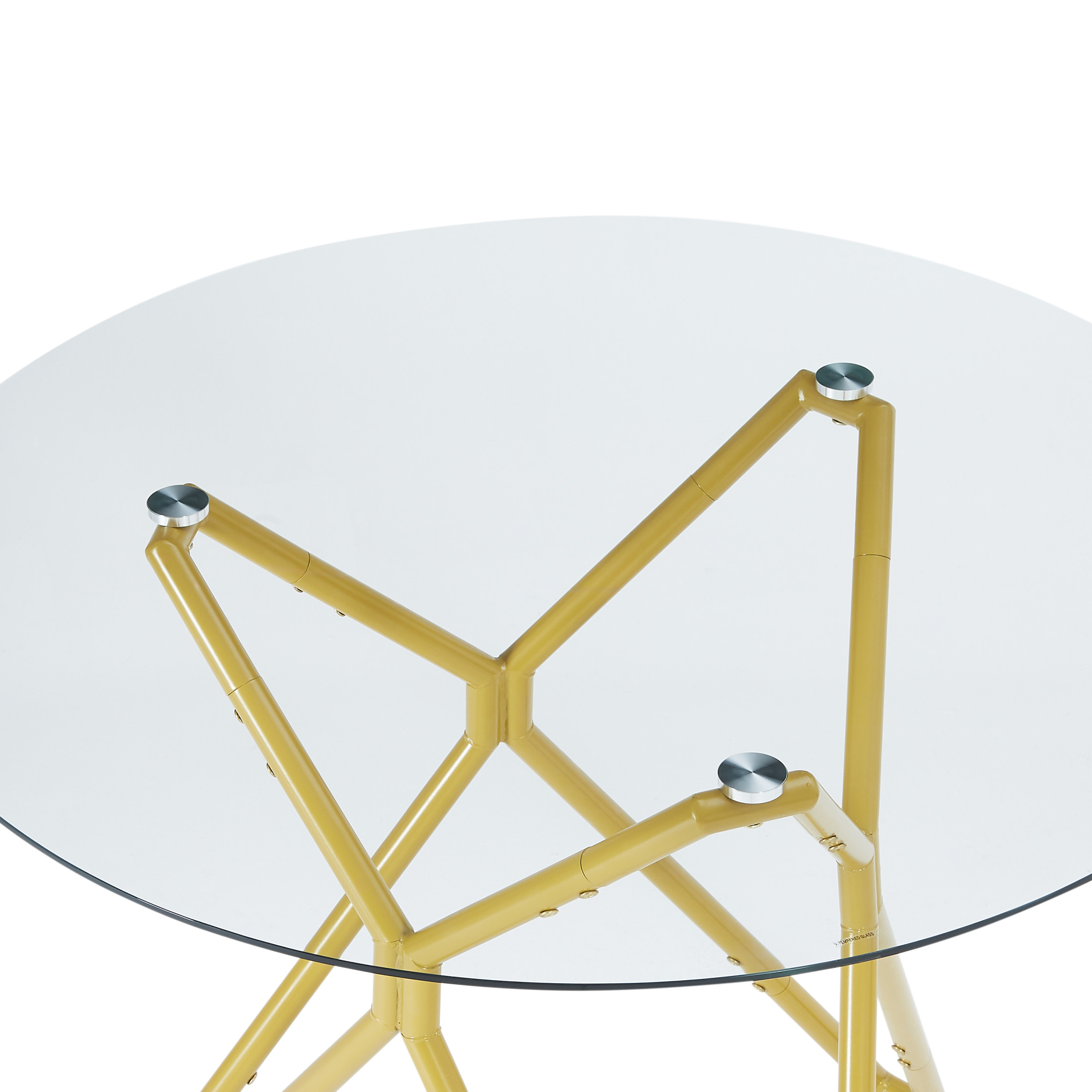 Noble House 35.4" Round Dining Table, Small Modern Kitchen Table with Tempered Glas, Dining Room Furniture, Gold