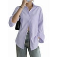 thumbnail image 2 of Women'S Button-Down Shirts, Striped Formal Shirts, Long Sleeves, Lapels, Office Work Shirts, Tops Light Purple S, 2 of 8
