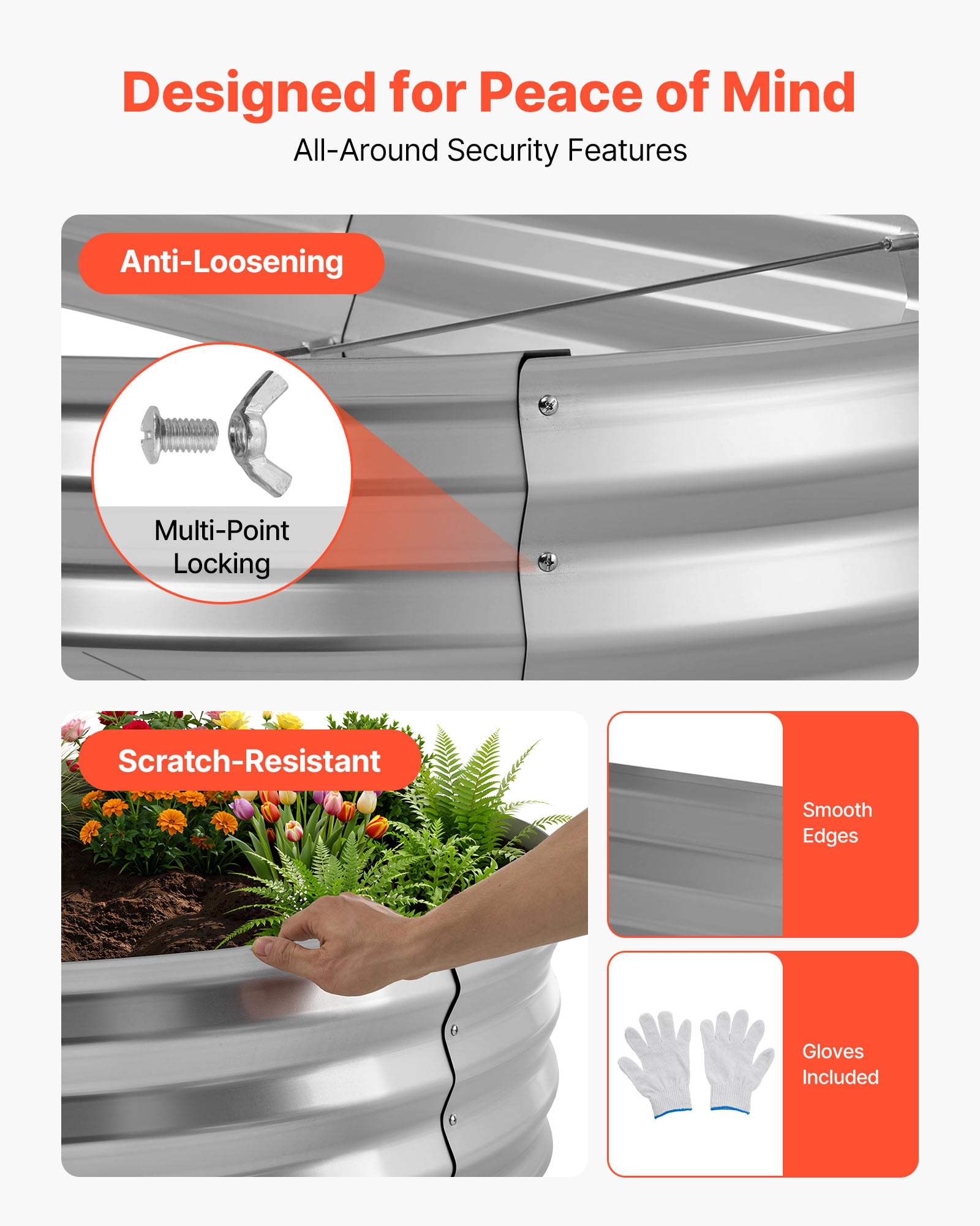 VEVOR Galvanized Raised Garden Bed, 8 x 4 x 1 ft, Oval Metal Planter Box Kit Outdoor, Bottomless Elevated Garden Box with Gloves, Rustproof Alu-Zinc, for Planting Flowers Fruits Vegetables, Silver