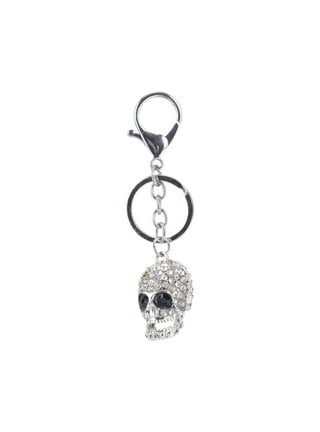 Mens Silver Metal 2 Strands Wallet Chain Key Jean Chain Skeleton Skull  Clasp Gunmetal Gray 