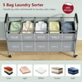 thumbnail image 2 of 5 Bag Laundry Sorter Cart, Laundry Hamper Sorter Basket with Heavy Duty Lockable Rolling Wheels for Clothes Storage, Grey & White, 2 of 13