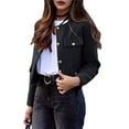 thumbnail image 2 of Womens Cropped Jacket Collarless Button Down Business Casual Fall Outfits Winter Coats, 2 of 9