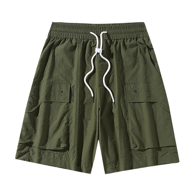 FRSASU Shorts Décontractés pour Hommes à Cordon, Été, Plage, Sergé Extensible, Chino, Golf, Course, Jogging, Plage, Shorts de Survêtement avec Poches, Vert Armée