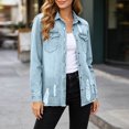 thumbnail image 6 of TGSLY Women's Fall Denim Jacket Lightweight Collared Snap Button Down Long Sleeve Jean Coat Relaxed Casual Solid Color Frayed Hem Outerwear M, 6 of 7