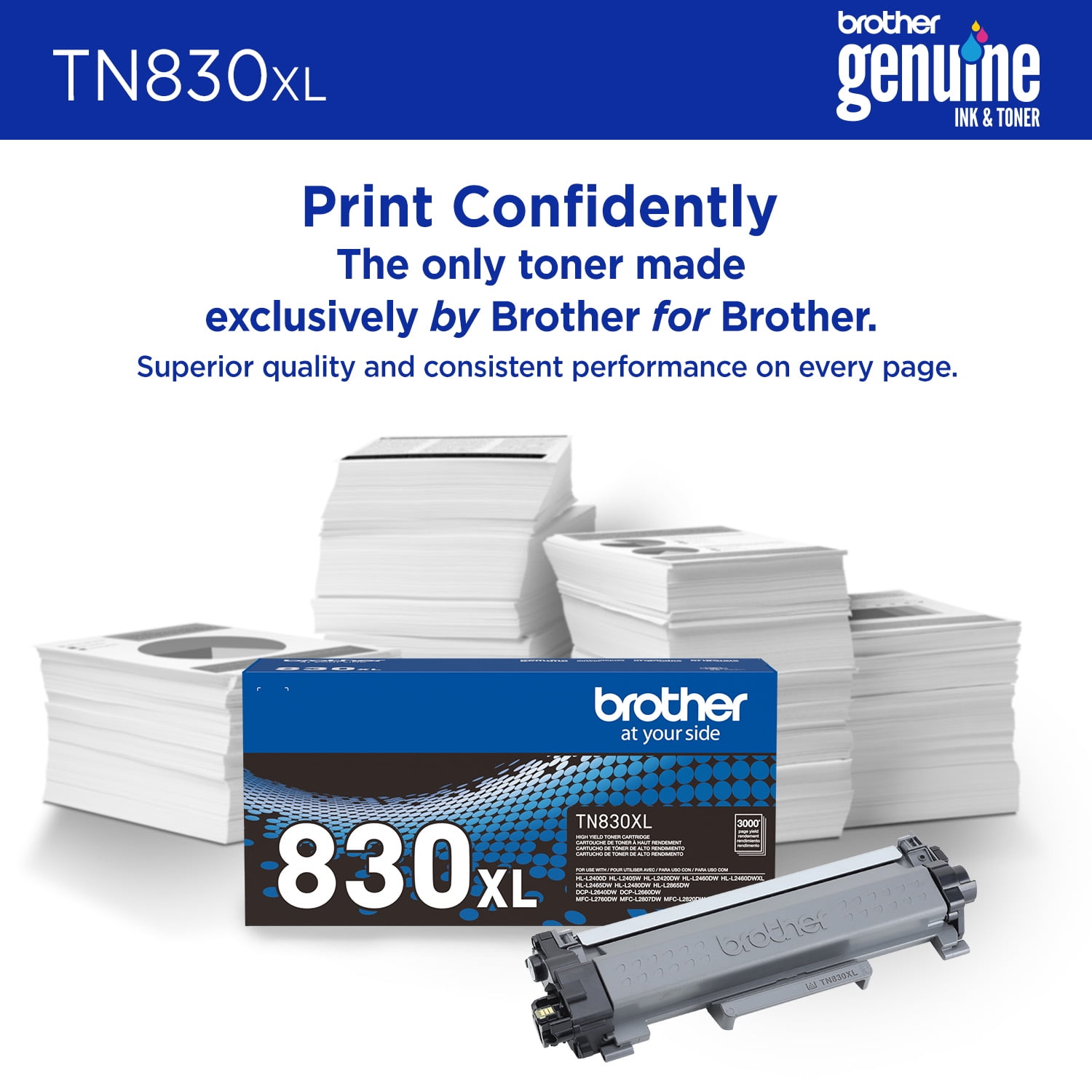 Brother Genuine TN830XL Black High Yield Printer Toner Cartridge - Print up to 3,000 Pages (1)