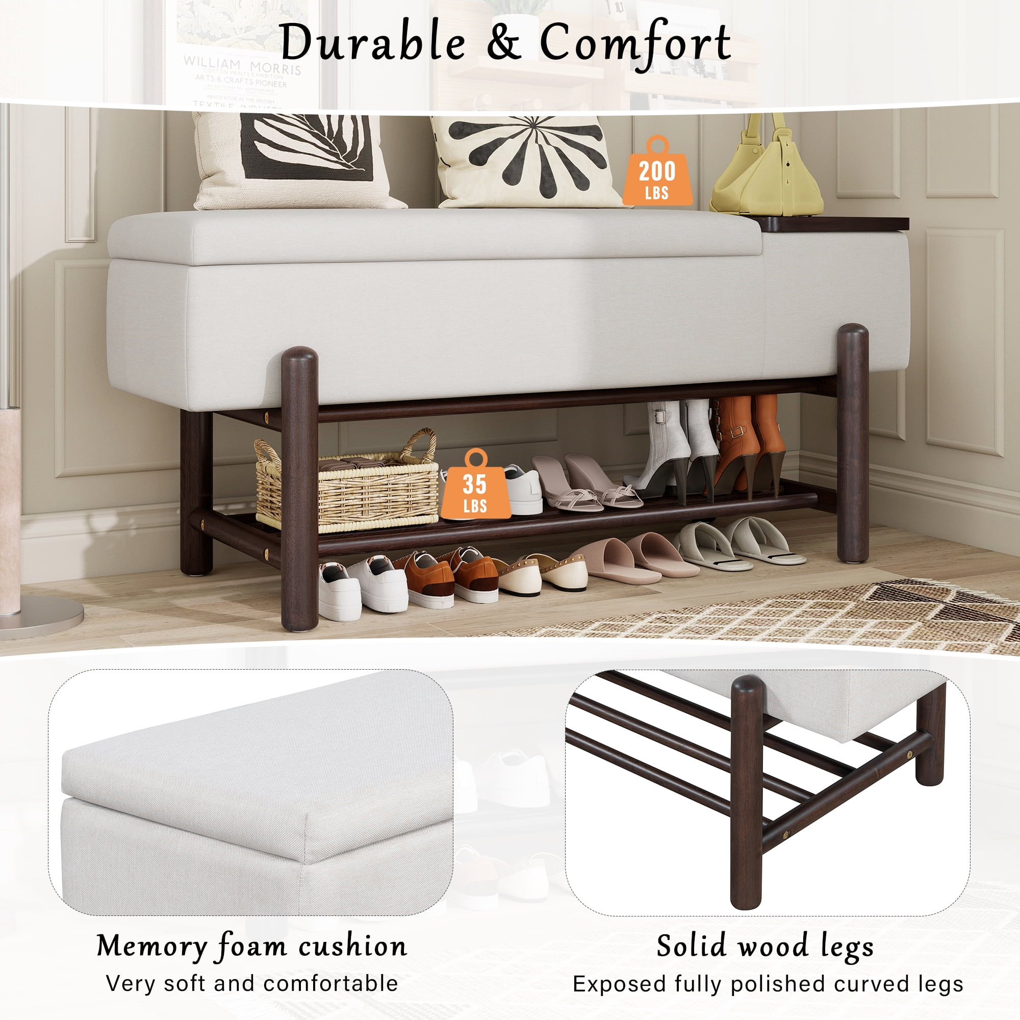 Euroco Farmhouse Upholstered Storage Bench with Hidden Compartment, Modern Entryway Bench for Living Room, Entryway, and Hallways (Espresso)