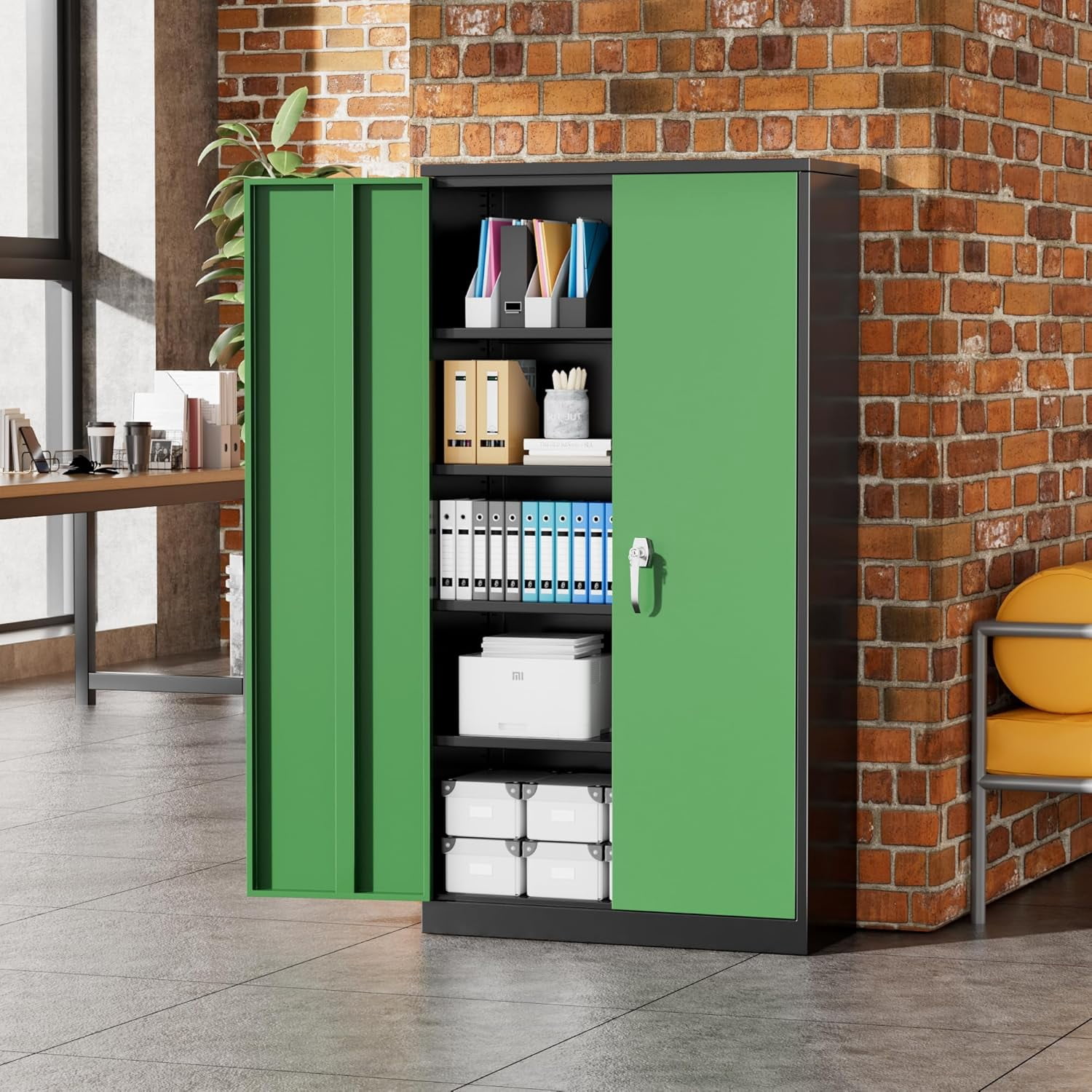 SOLAURA Metal Storage Cabinet, 72" x 36" x 18" Garage Storage Cabinet with Lock, Metal Cabinet with 2 Doors and 4 Adjustable Shelves for Office, Home, Shops, Garage, Black Green