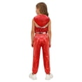 thumbnail image 5 of Sholeno Girls Sequins Sleeveless Zipper Hooded Top with Metallic Pants Set Club Jazz Hip Hop Disco Dance Outfits Red 6, 5 of 7