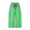 thumbnail image 4 of Penkiiy Wide Leg Lounge Pants Striped Mid Waisted Drawstring Beach Pants Capri Pants Trousers with Pockets L Green, 4 of 7