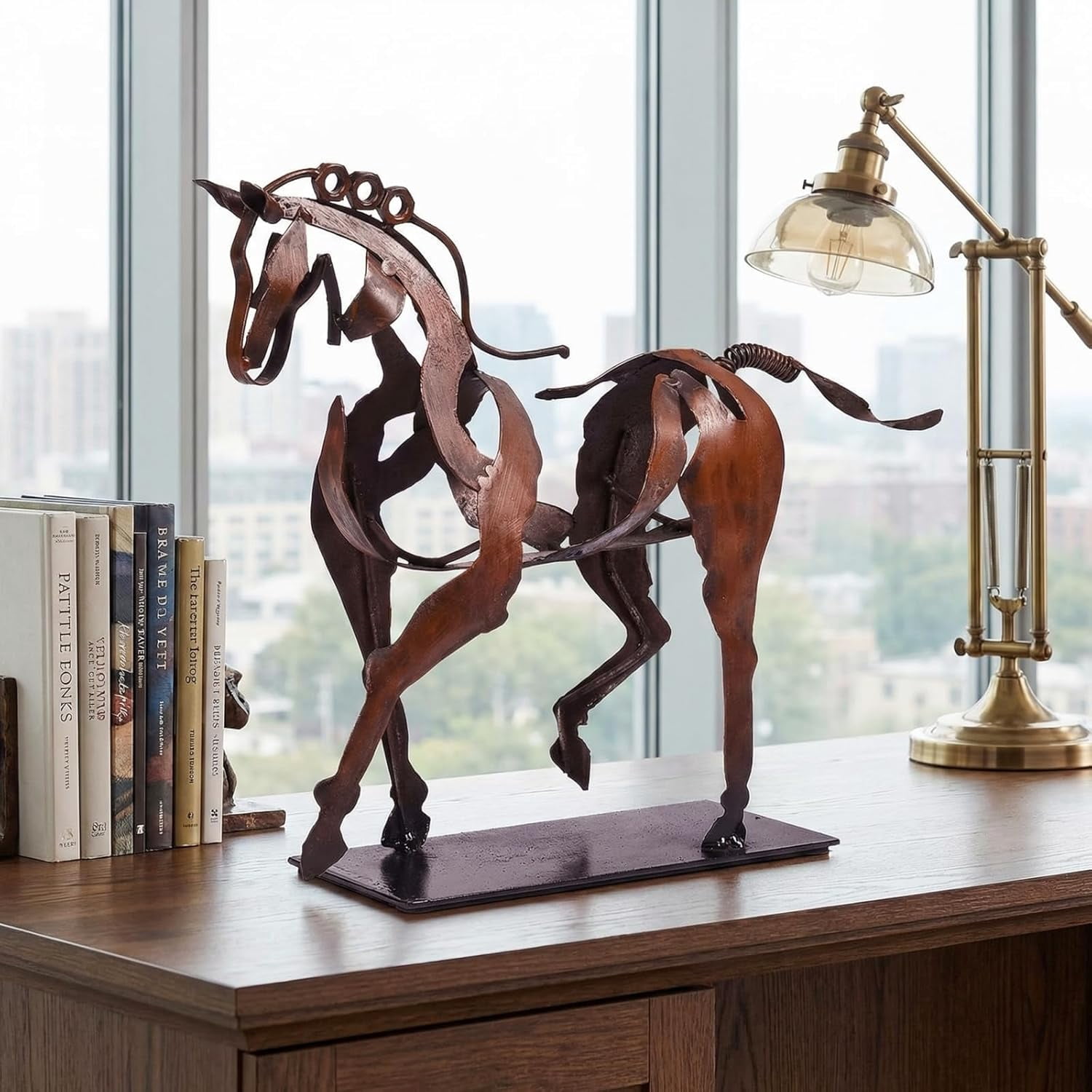 Handcrafted Horse Sculpture - Rustic Brown Metal Statue - Hand-Painted Home and Office Decor - Unique Gift for Equestrian Lovers