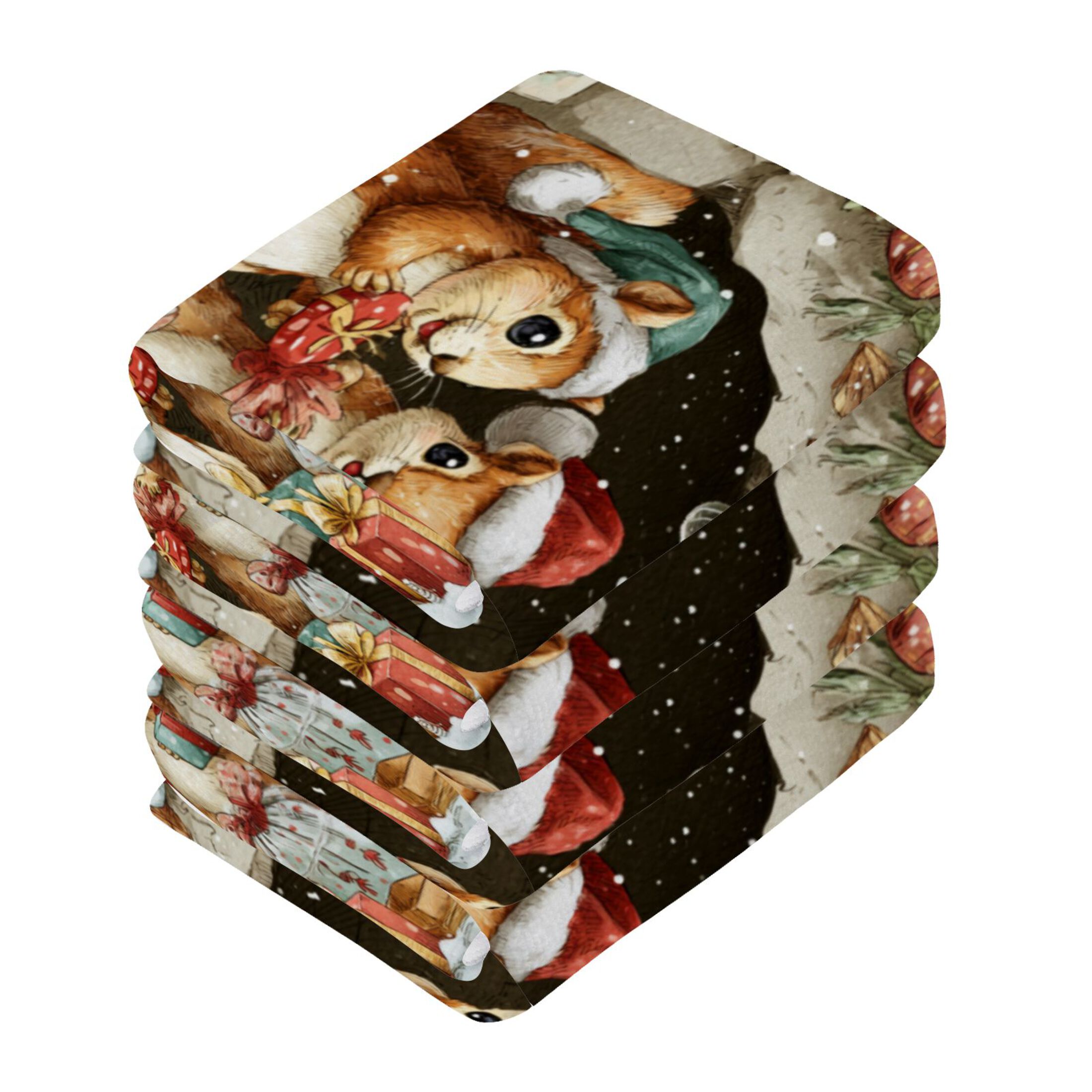 Wobogo Cute Baby Squirrels Square Cotton Towel Set of 2 Soft and Skin-friendly with Good Absorbency 12×12in