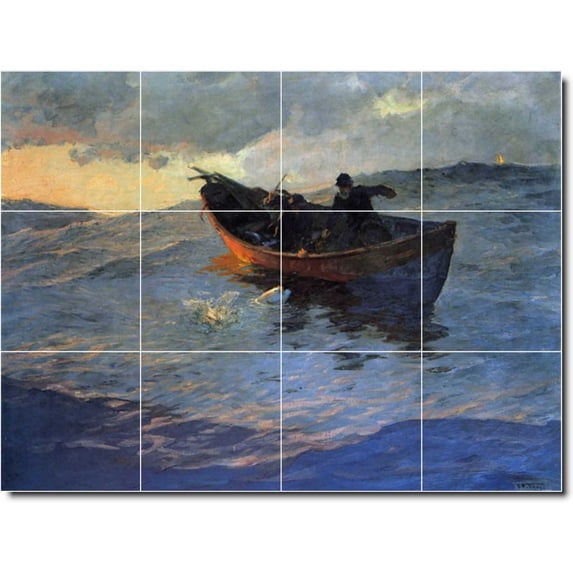 Ceramic Tile Mural-Edward Potthast Waterfront Painting 150. 17" w x 12.75" h using (12) 4.25 x 4.25 ceramic tiles