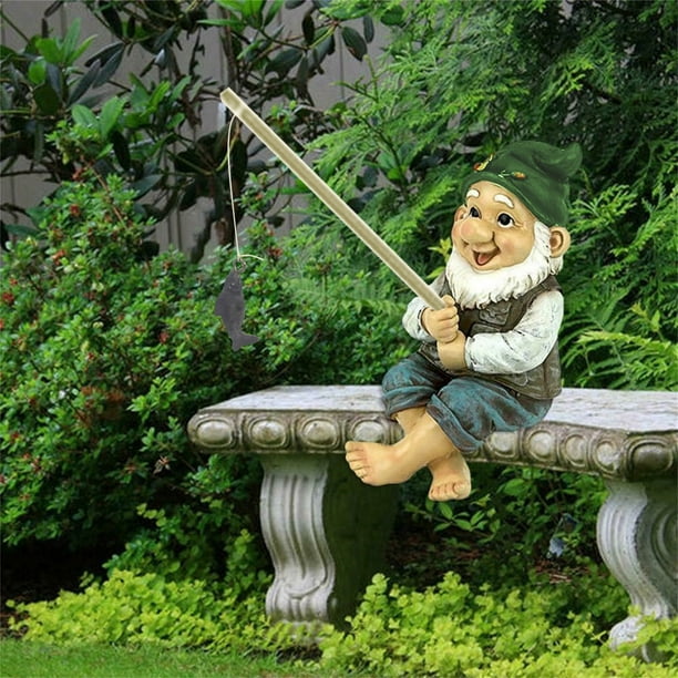 The Fishing Gnome Sitter Garden Fun Cute Gnome Statue Outdoor Garden Home  Decor