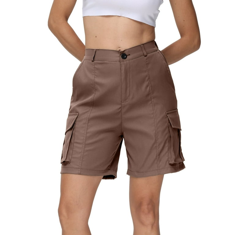 Difdany Women's Bermuda Cargo Shorts, Knee Length, Elastic Waist - Main Image