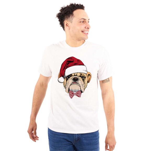 Cute Santa Pug Bulldog Christmas Men's Graphic T Shirt Tees Brisco Brands S