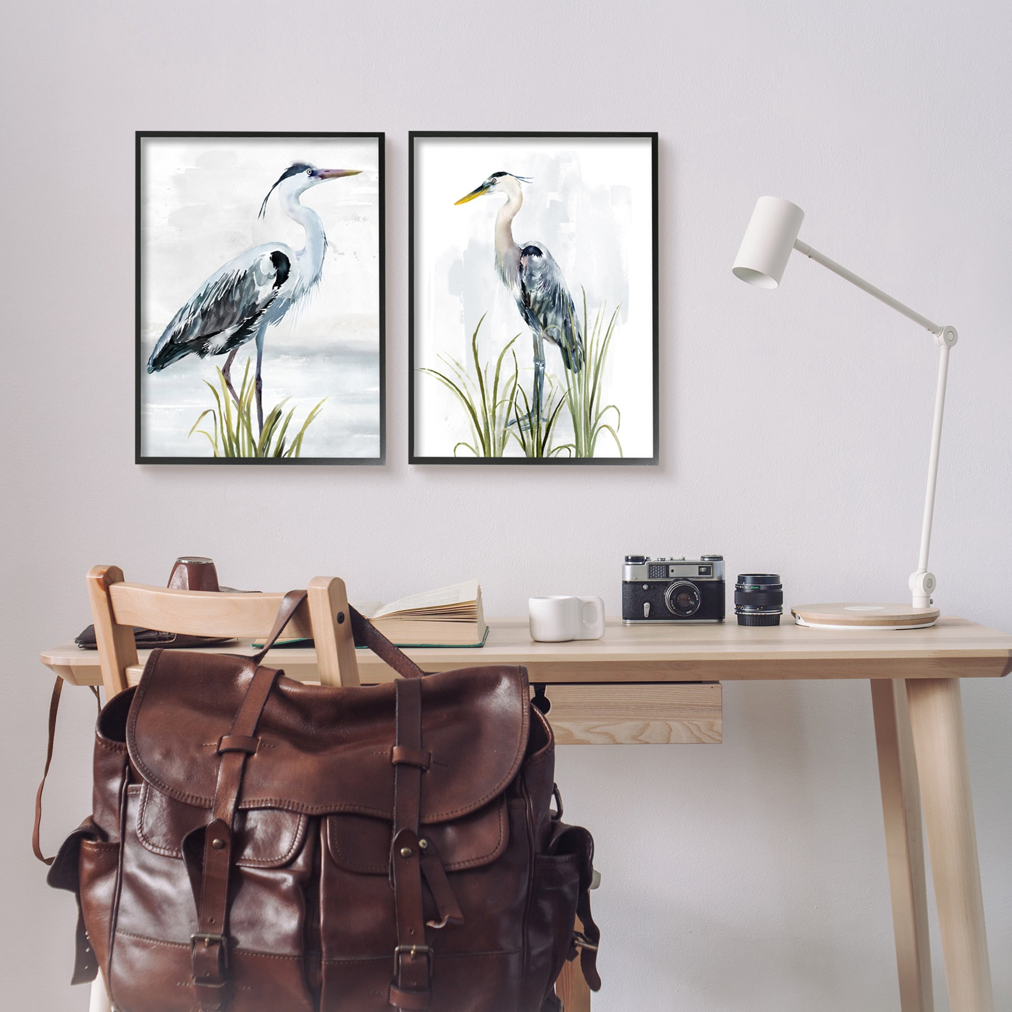Stupell Industries Soft Nautical Egrets Animals & Insects Painting Black Framed Art Print Wall Art, 16 x 20, Set of 2