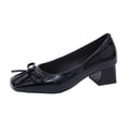 thumbnail image 3 of Women's Pumps Shoes for Women Trendy Square Toe Bow Decor Leather Block Heel Pumps Comfortable Casual Dress Shoes Spring Summer Fashion Plus Size Black Shoes for Women, 3 of 10