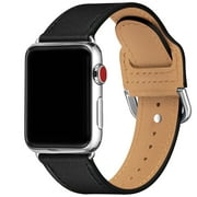 WFEAGL Leather Strap for Apple Watch Band 42mm 44mm 45mm Black/Silver