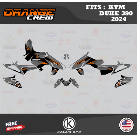 Kalair GFX Graphics Kit for Ktm DUKE390 (2024) Orange-crew Series