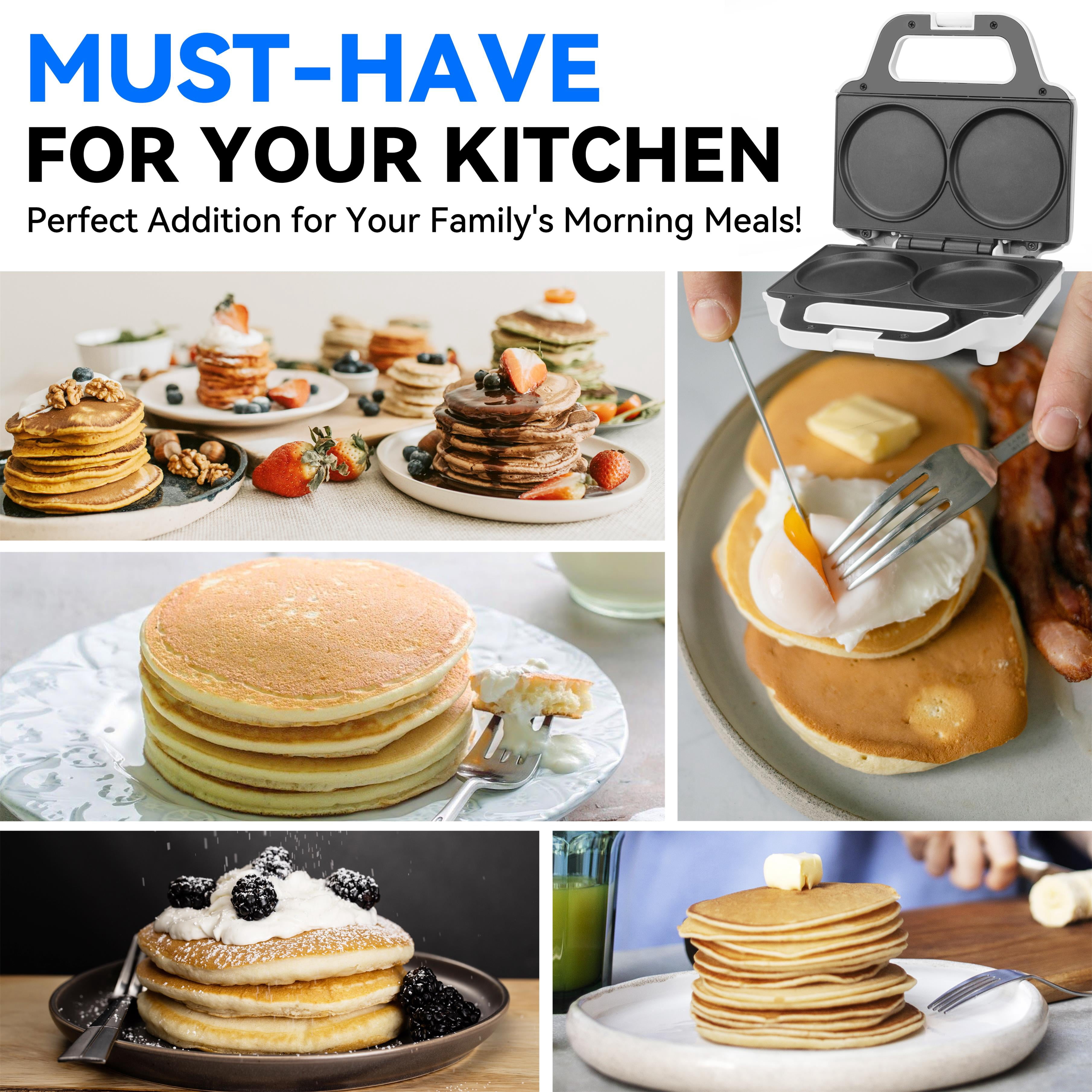 Mailand Double 4-inch Pancake Maker, Pancake Machine Electric, Maquina Para Hacer Pancakes, Brush Included, 750W, White