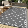 thumbnail image 5 of Nanan Outdoor Rug 9x12ft Modern Bordered Area Rugs, Waterproof Reversible Patio Rug Plastic Straw Outdoor Carpet for Deck, Backyard, Porch, RV & Camping, Gray & White, 5 of 9