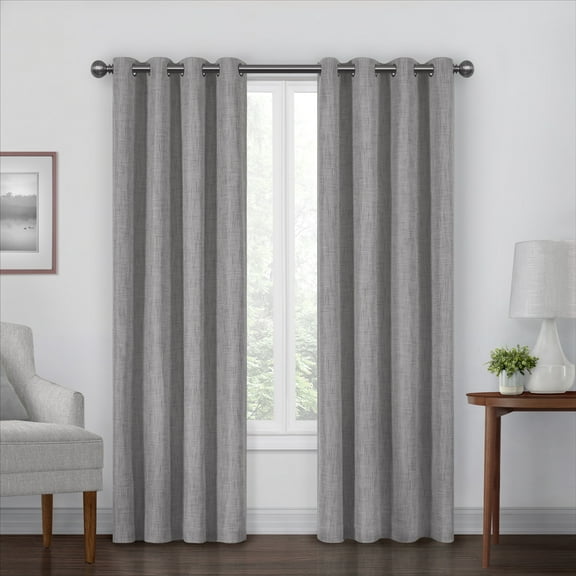 Eclipse Gemini Linear Patterned Blackout Grommet Top Window Panel, Stone Gray, 50x63