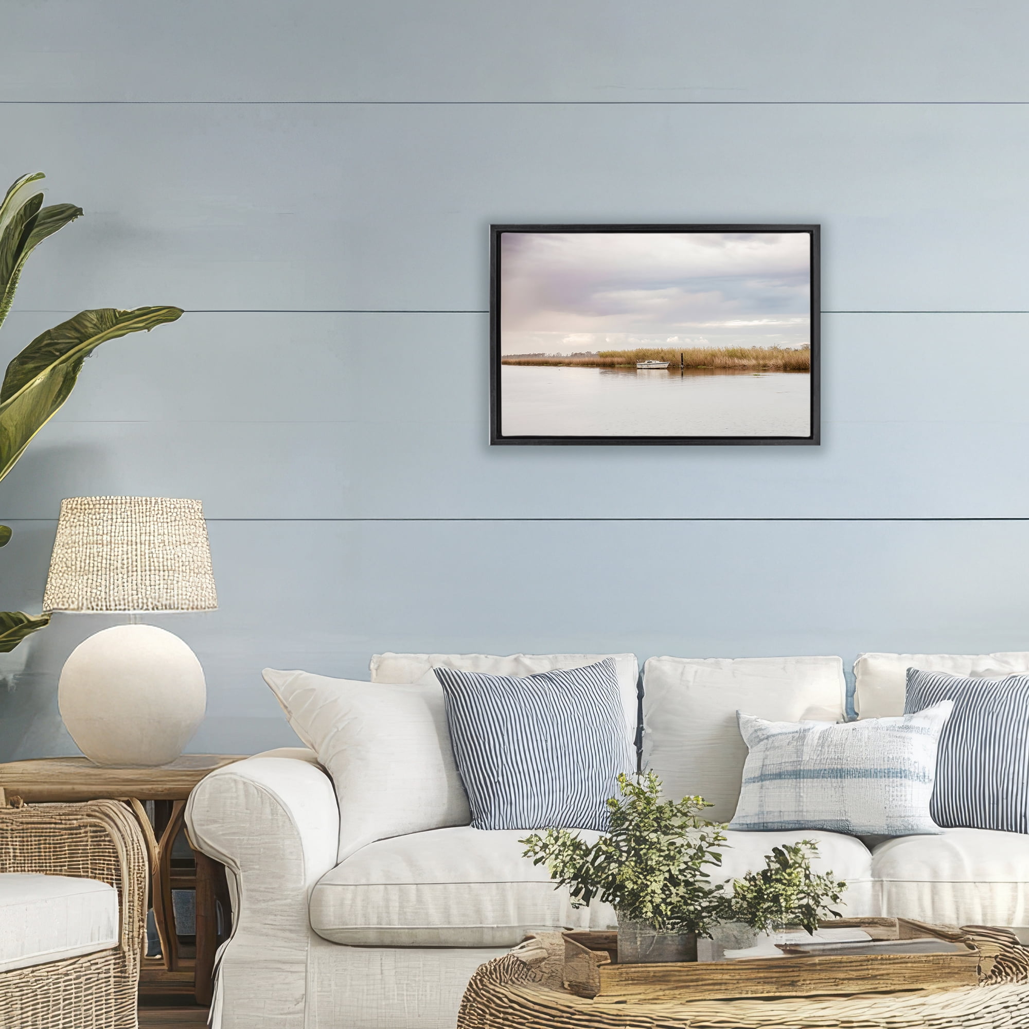 Stupell Industries Magical Mooring Landscape Black Framed Floater Canvas Wall Art, design by Christy Berry