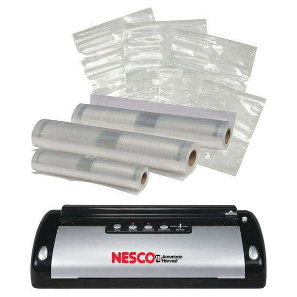 Nesco VS02 Vacuum Sealer (130Watt; Black & Silver) & Vacuum Sealer Bag Variety Pack
