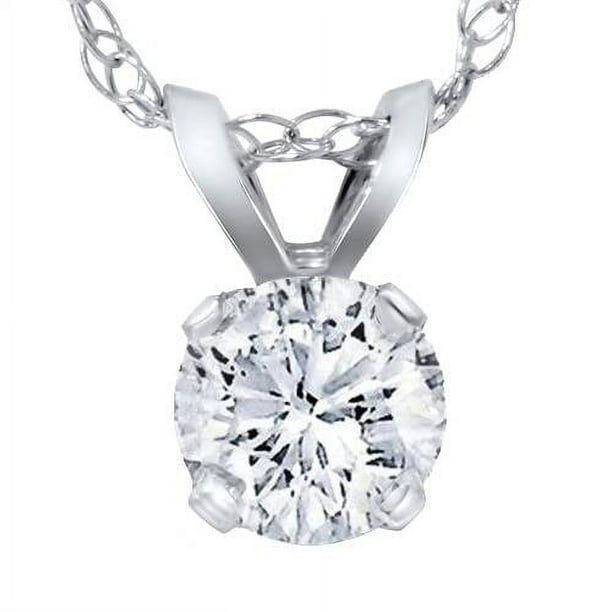 G SI 1/4ct Solitaire Round Lab Created Losange Pendentif 14 Ct Or Blanc