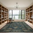 thumbnail image 2 of ODIKA 9'x12' Washable Area Rug Non-Slip, Chair-Friendly Slate Blue Gold Vintage Fish Design Rustic Angler Motif with Cabin Border for Dining Room, Basement, Large Office, 2 of 7