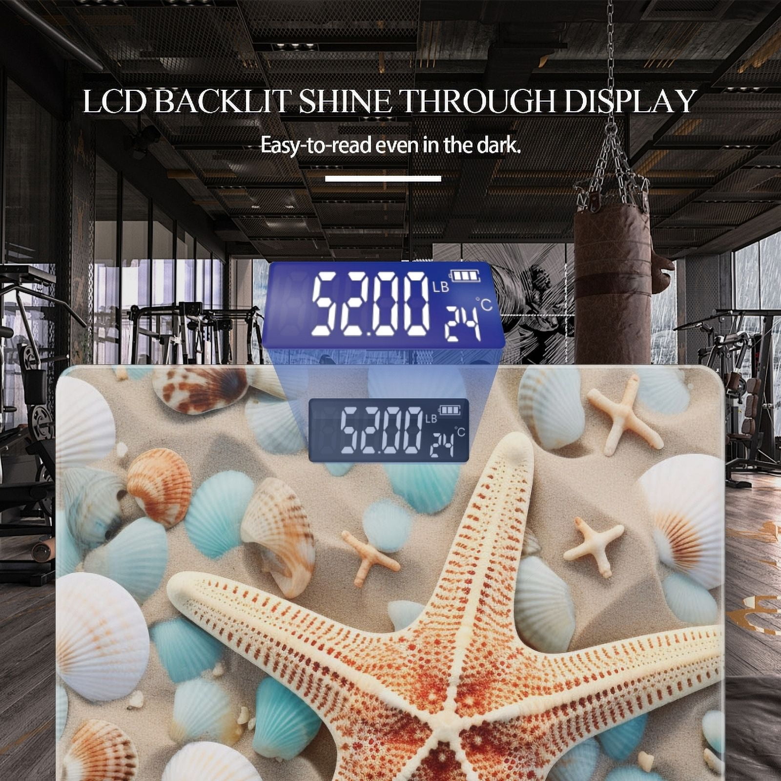 Bathroom Scale, Highly Accurate Digital Body Scale,Precisely Measures Weight up to 400 lbs-Starfish And Seashells Scattered On The Sandy Beach