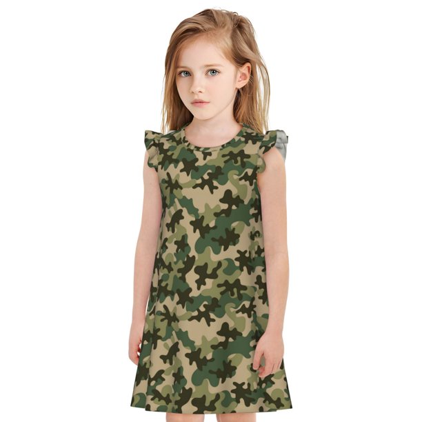 Balery Camouflag Camisón de princesa para niñas, pijama de algodón con mangas abullonadas, suave y bonito.-Small