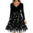thumbnail image 4 of Women's Fashion Elegant Autumn and Winter Long Sleeve V-Neck Christmas Print Dress in Red XL for Holiday Parties and Casual Wear, Stylish Women's Seasonal Dress,Navy,M, 4 of 4