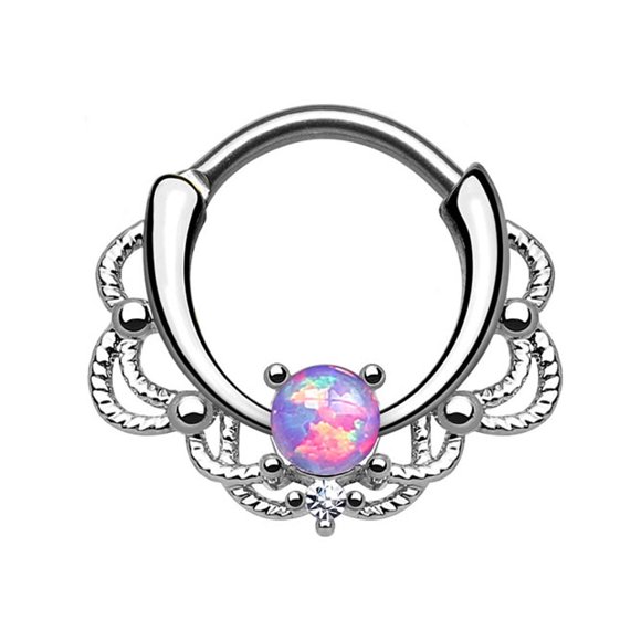 Septum Piercing Clicker - Lacey Single Opalite w/Clear CZ Gem - 16ga - Sold Each