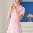 thumbnail image 4 of Scrub Dresses for Women Casual Solid Color Short Sleeve Nur-se Working Uniform Pockets Stretchy V-Neck Holiday Workwear Pink, 4 of 5