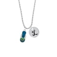 thumbnail image 2 of Delight Jewelry Silvertone Tropical Blue Flip Flop with Palm Tree Silvertone Script Initial Disc - L - Charm Necklace, 20"+3", 2 of 4