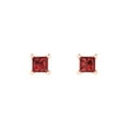 thumbnail image 3 of 0.5 Ct Princess Cut Studs Red Natural Garnet 14K Rose Solid Solid Gold Everyday Dainty Earrings Push Back, 3 of 7