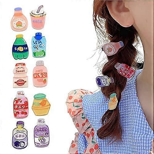 Hair Clips for Girls, 10Pcs Adorable Barrettes Cute Drink bottle Patterns Hair Accessories Pretty Hairpins for Kids Teens Women (Girl's Clips)