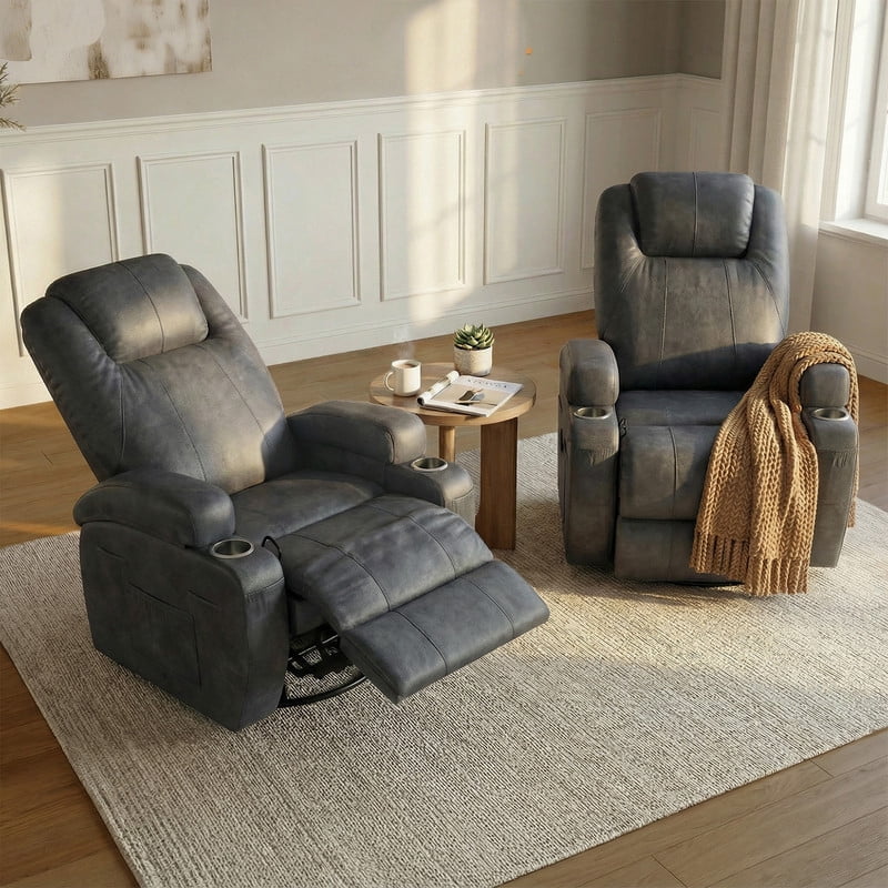 Homall 360° Swivel Rocking Recliner Massage Oversized Singal Sofa For Living Room Ergonomic High Backrest and Adjustable Recliner,PU Black